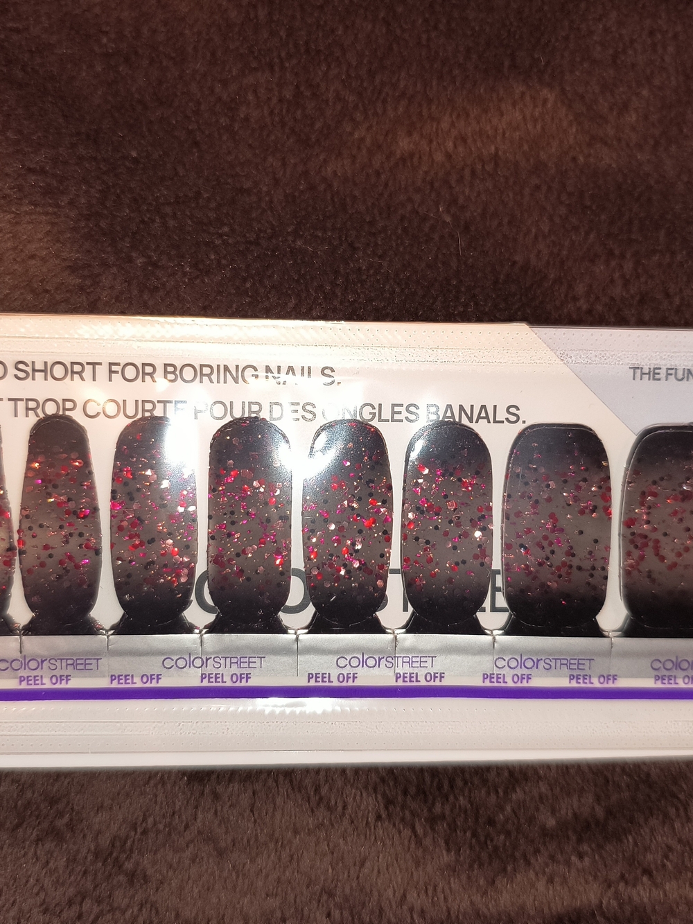 3 For $20 Color Street Kissproof Nail Strips Black w/Red Glitter